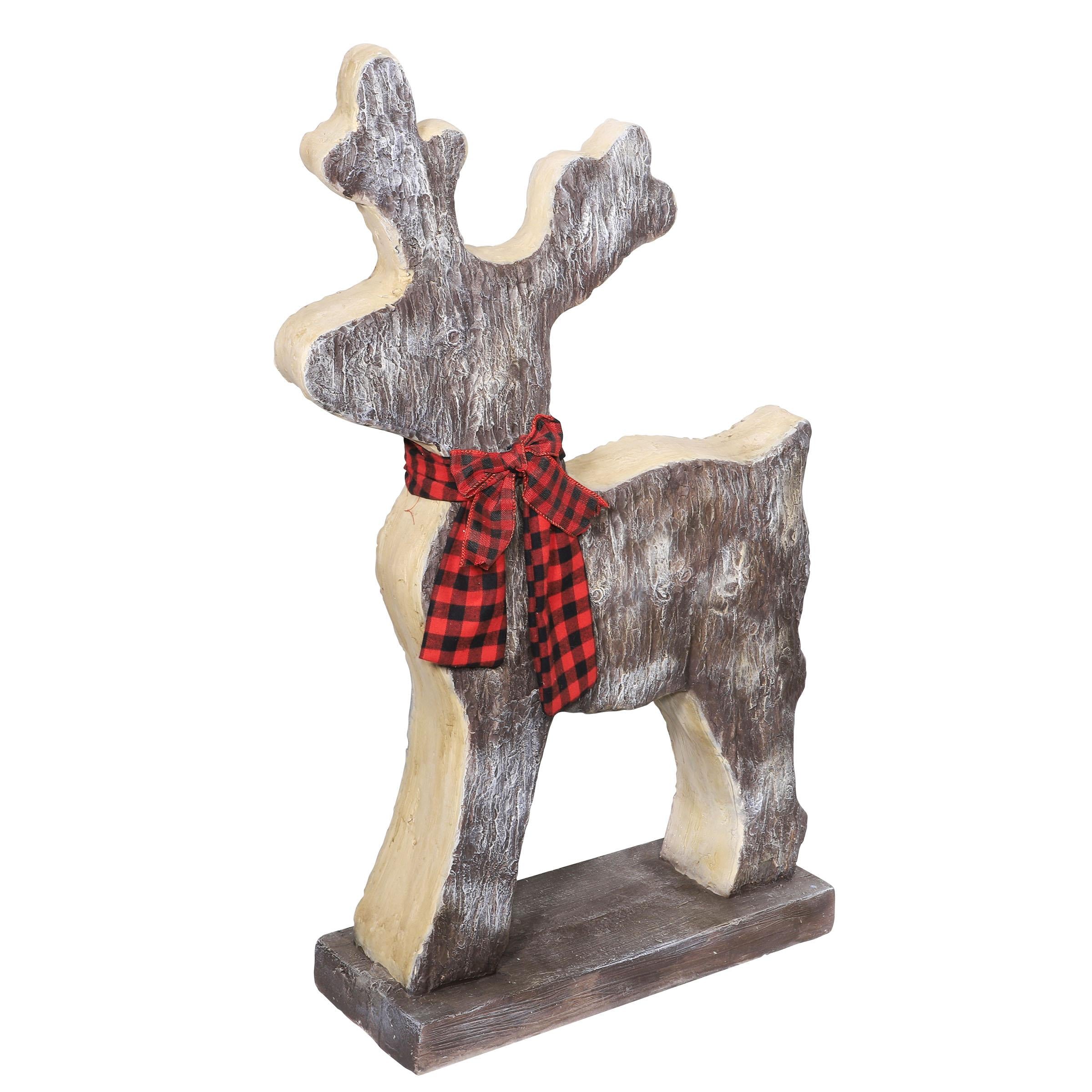 Alpine Corporation Wooden Christmas Reindeer Statue with Festive Bow