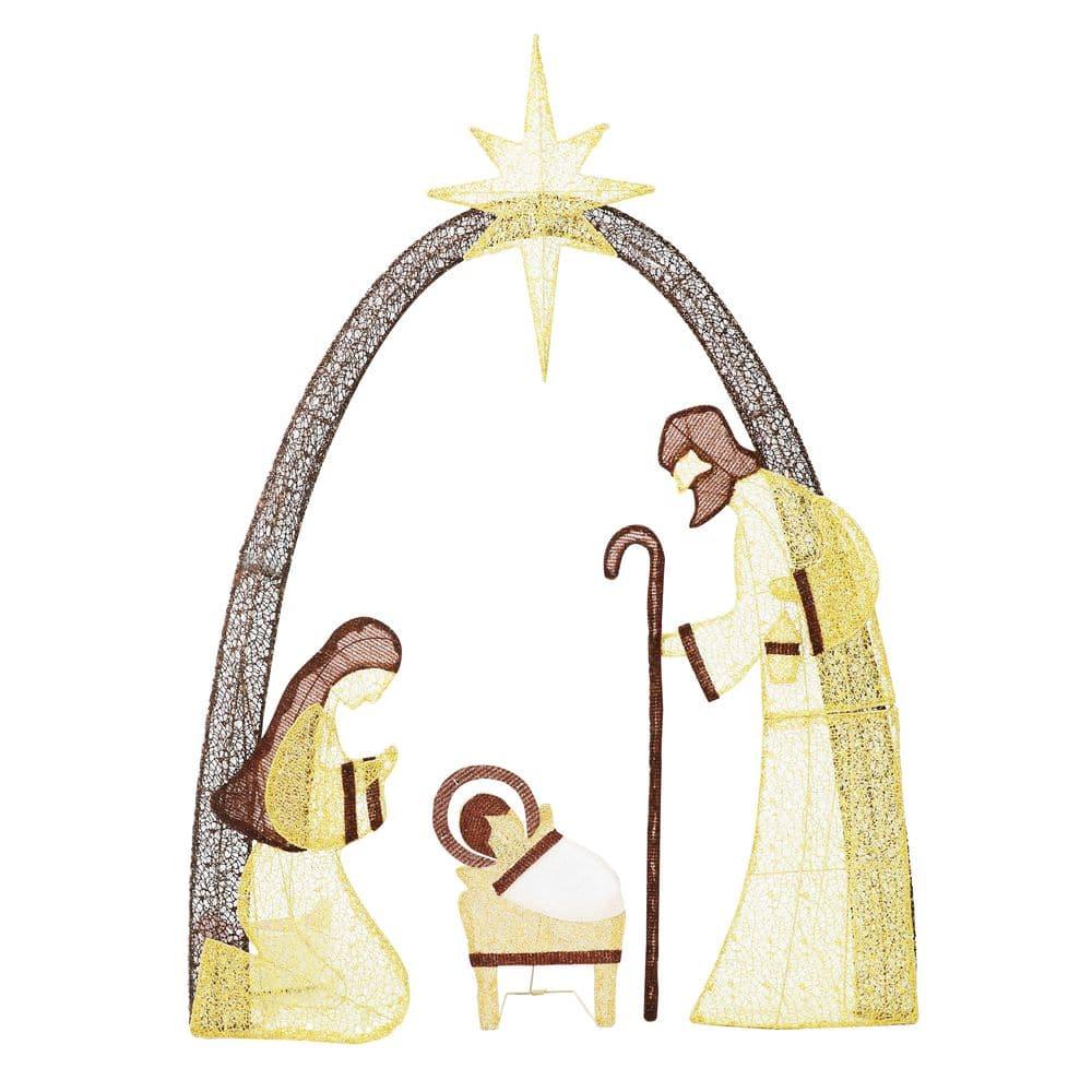 60 in. Nativity Scene Christmas Yard Decorations with LED lights, Gold