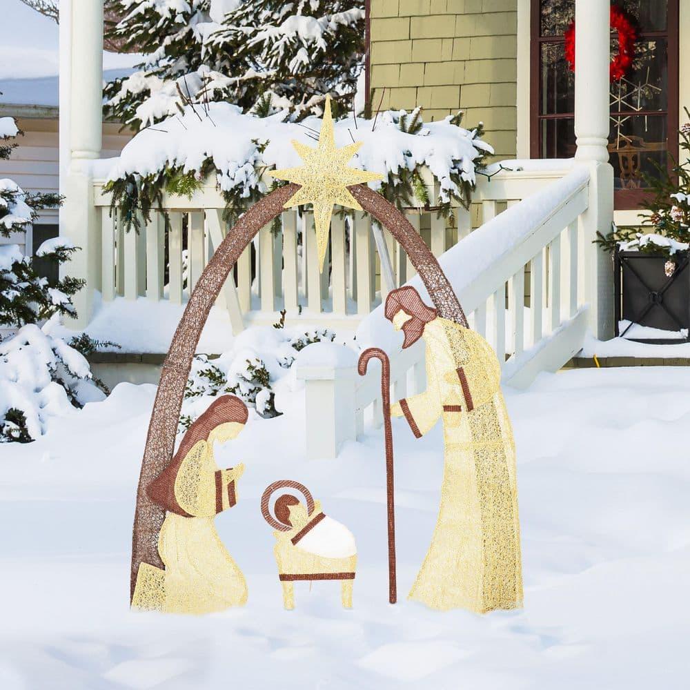 60 in. Nativity Scene Christmas Yard Decorations with LED lights, Gold