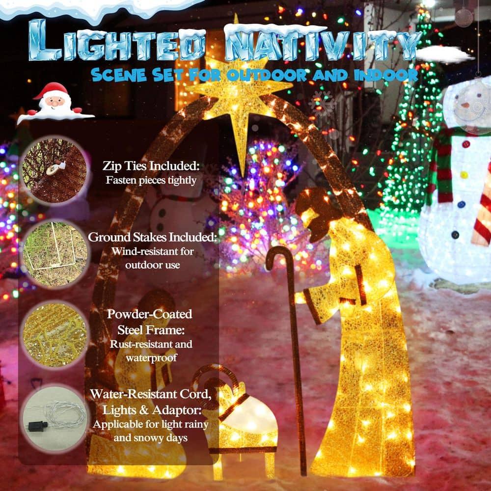 60 in. Nativity Scene Christmas Yard Decorations with LED lights, Gold