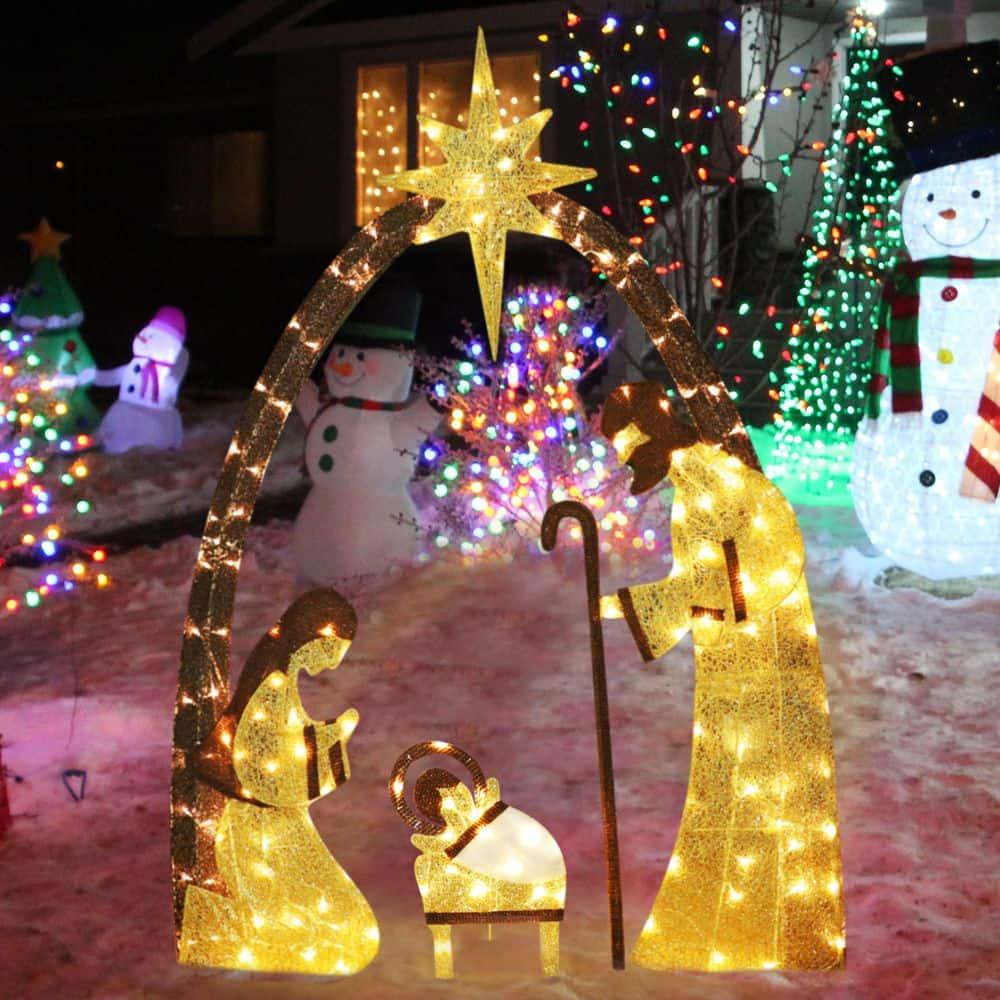 60 in. Nativity Scene Christmas Yard Decorations with LED lights, Gold