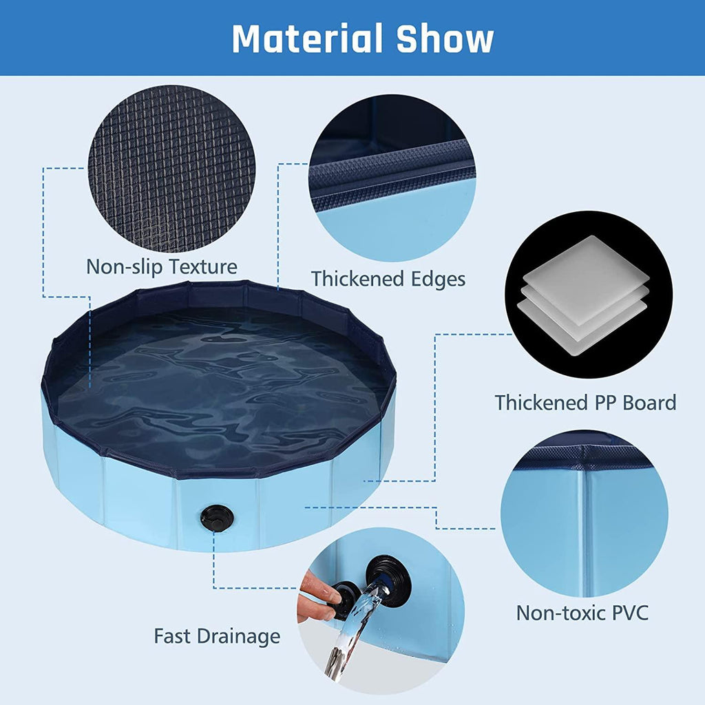anoak foldable dog pool, plastic pool for dogs portable swimming pool for dogs, pet pool bathing tub for dogs cats with brush, storage bag, repair patch and glue