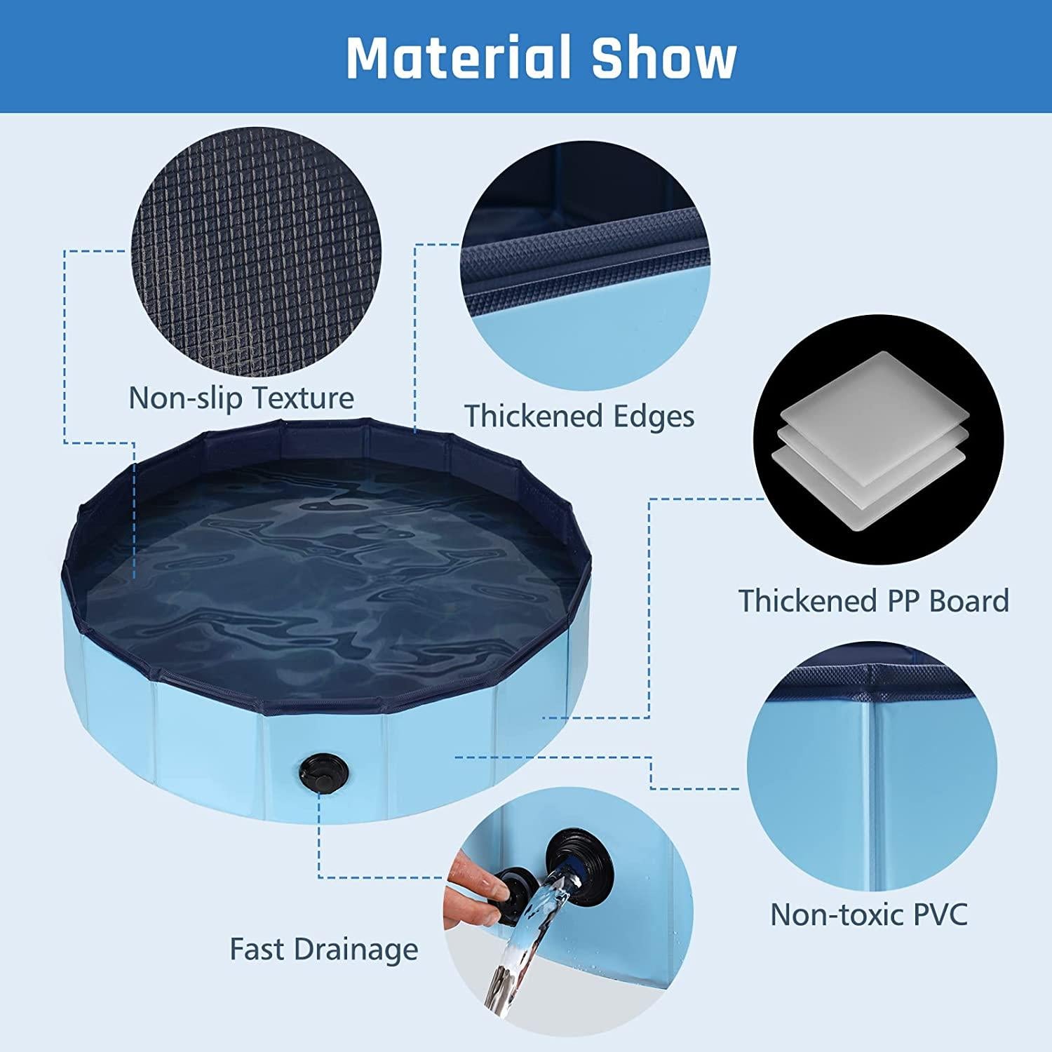 anoak foldable dog pool, plastic pool for dogs portable swimming pool for dogs, pet pool bathing tub for dogs cats with brush, storage bag, repair patch and glue