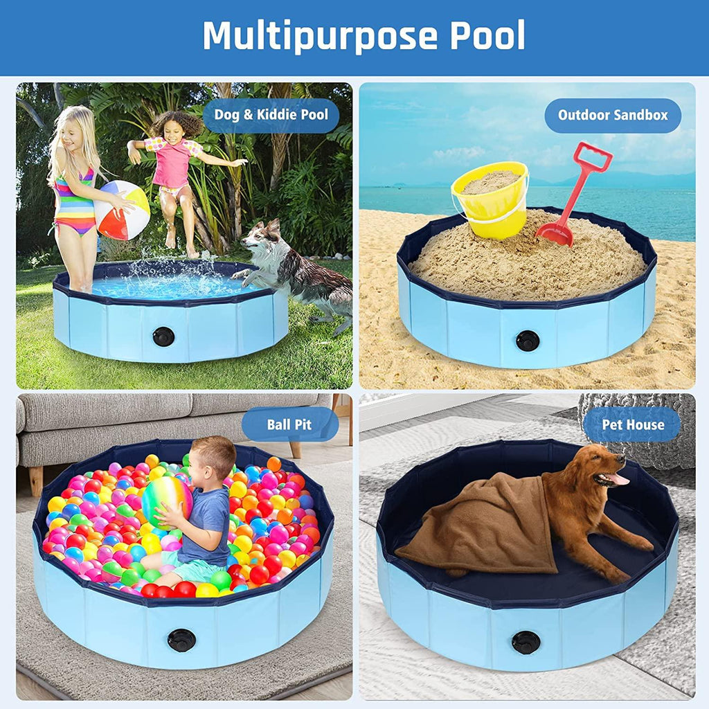 anoak foldable dog pool, plastic pool for dogs portable swimming pool for dogs, pet pool bathing tub for dogs cats with brush, storage bag, repair patch and glue
