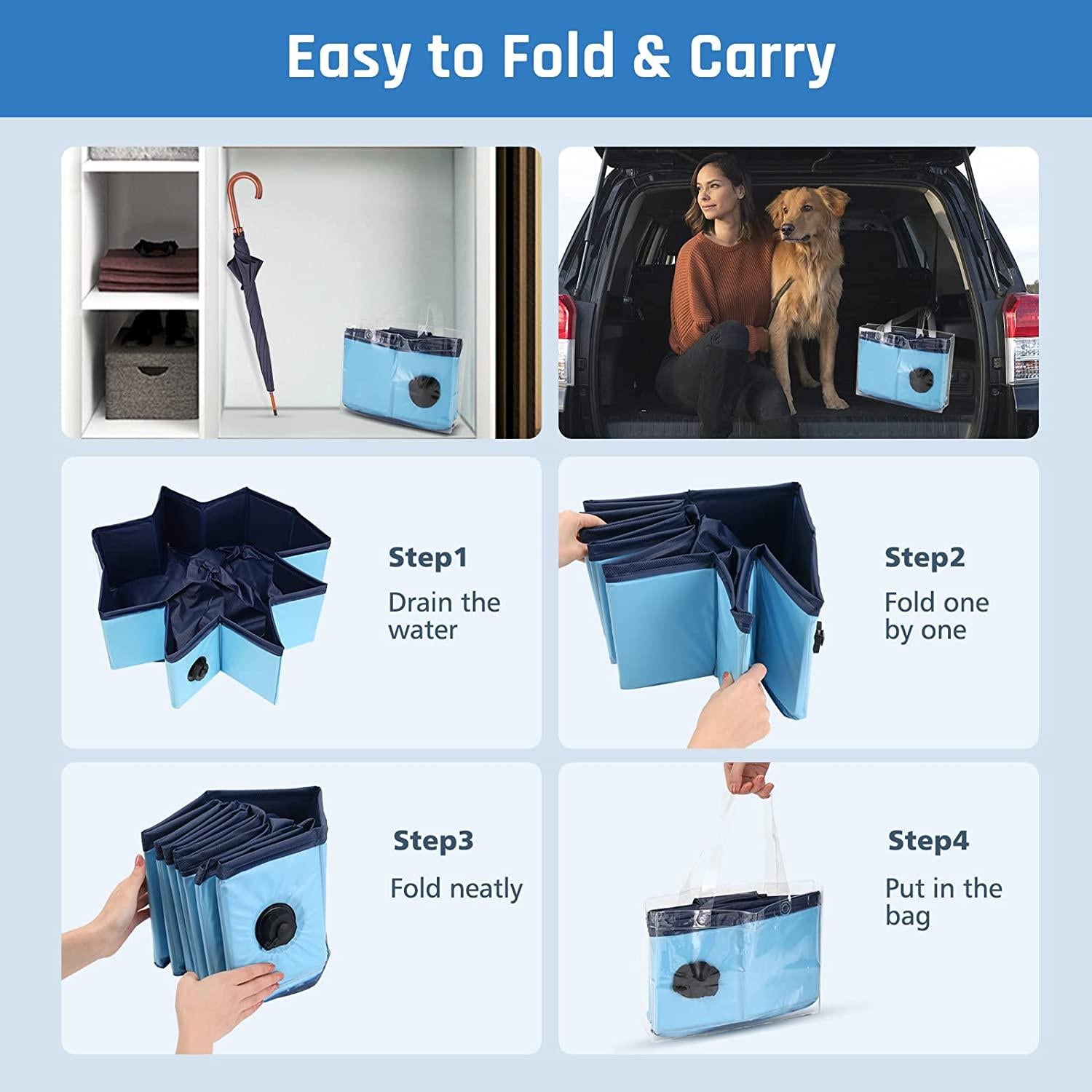 anoak foldable dog pool, plastic pool for dogs portable swimming pool for dogs, pet pool bathing tub for dogs cats with brush, storage bag, repair patch and glue
