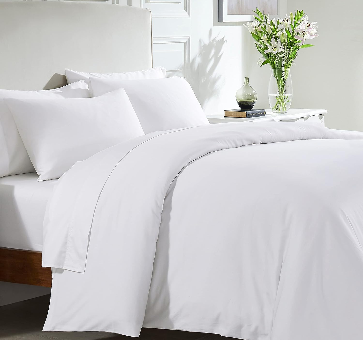 California  Den Cotton Duvet Cover - Premium 400 Thread Count Comforter Cover, Soft Sateen Weave, Button Closure and Corner Ties (1 Piece, Pure White, Queen)