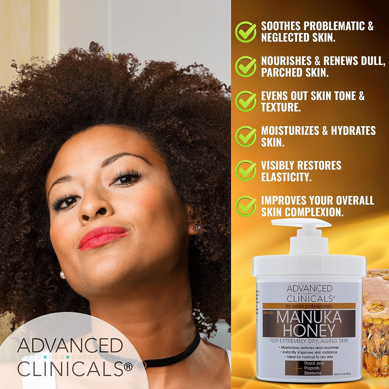 Advanced Clinicals Manuka Honey Cream Face Moisturizer &amp; Body Butter Lotion For Dry Skin | Firming &amp; Hydrating Miracle Balm Skin Care Moisturizing Lotion For Women, Wrinkles, &amp; Sun Damaged Skin, 16Oz