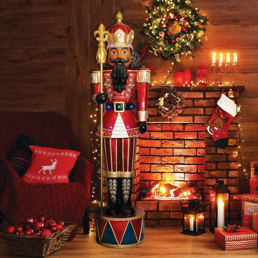 72 in. Christmas Jeweled Nutcracker with Staff and LED Lights