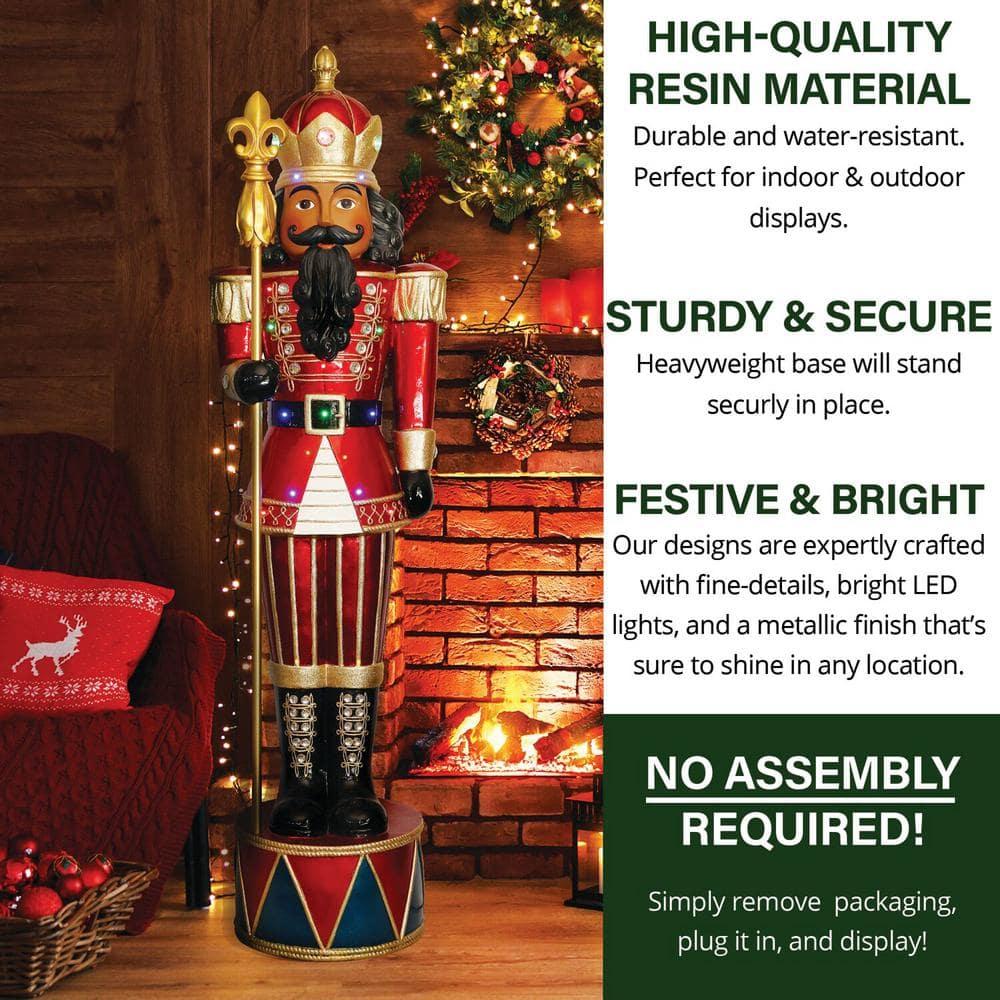 72 in. Christmas Jeweled Nutcracker with Staff and LED Lights