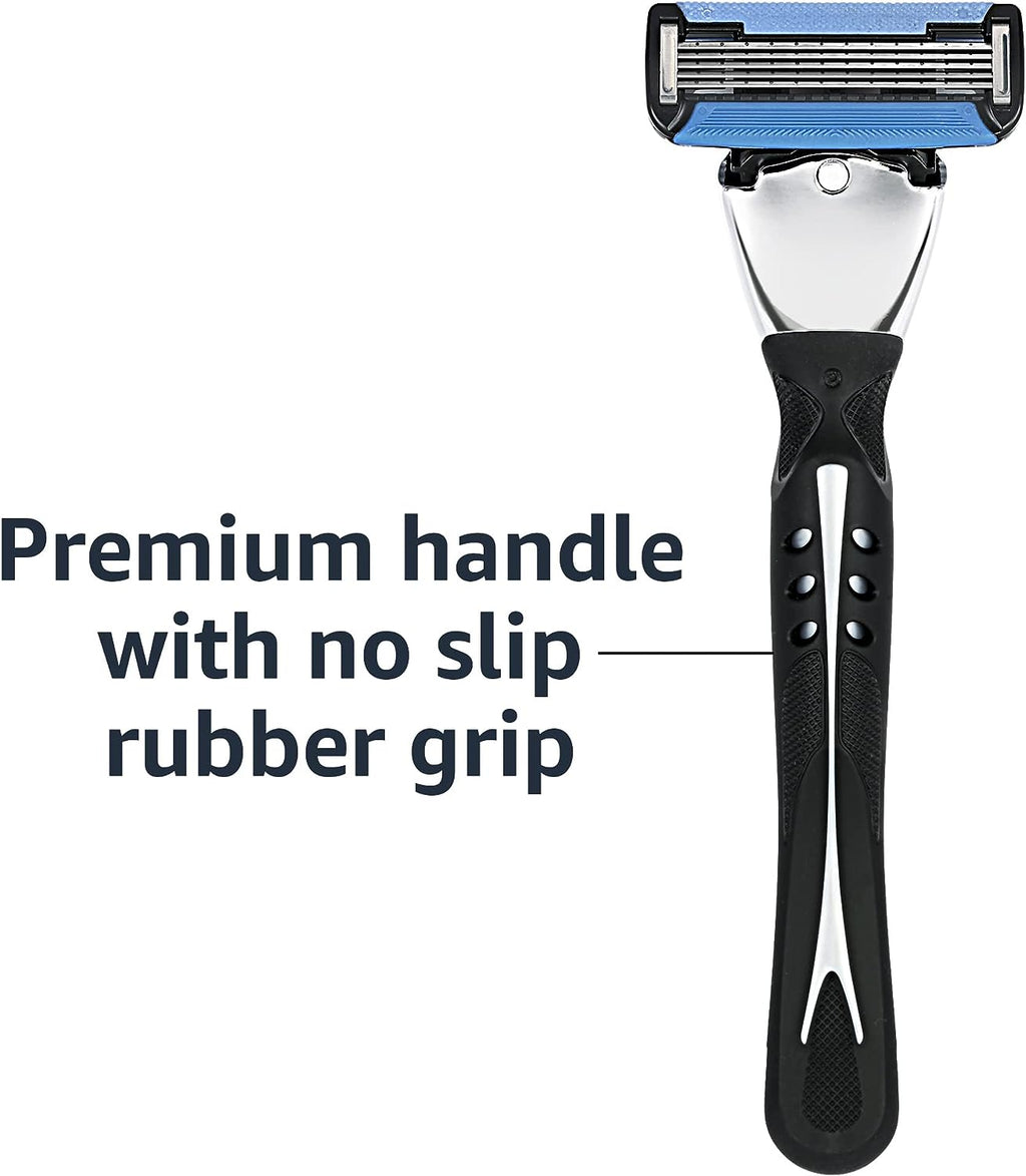 Amazon Basics 5-Blade MotionSphere Razor for Men with Dual Lubrication and Precision Trimmer, Handle &amp; 16 Cartridges, Cartridges fit Amazon Basics Razor Handles only, 17 Piece Set, Black
