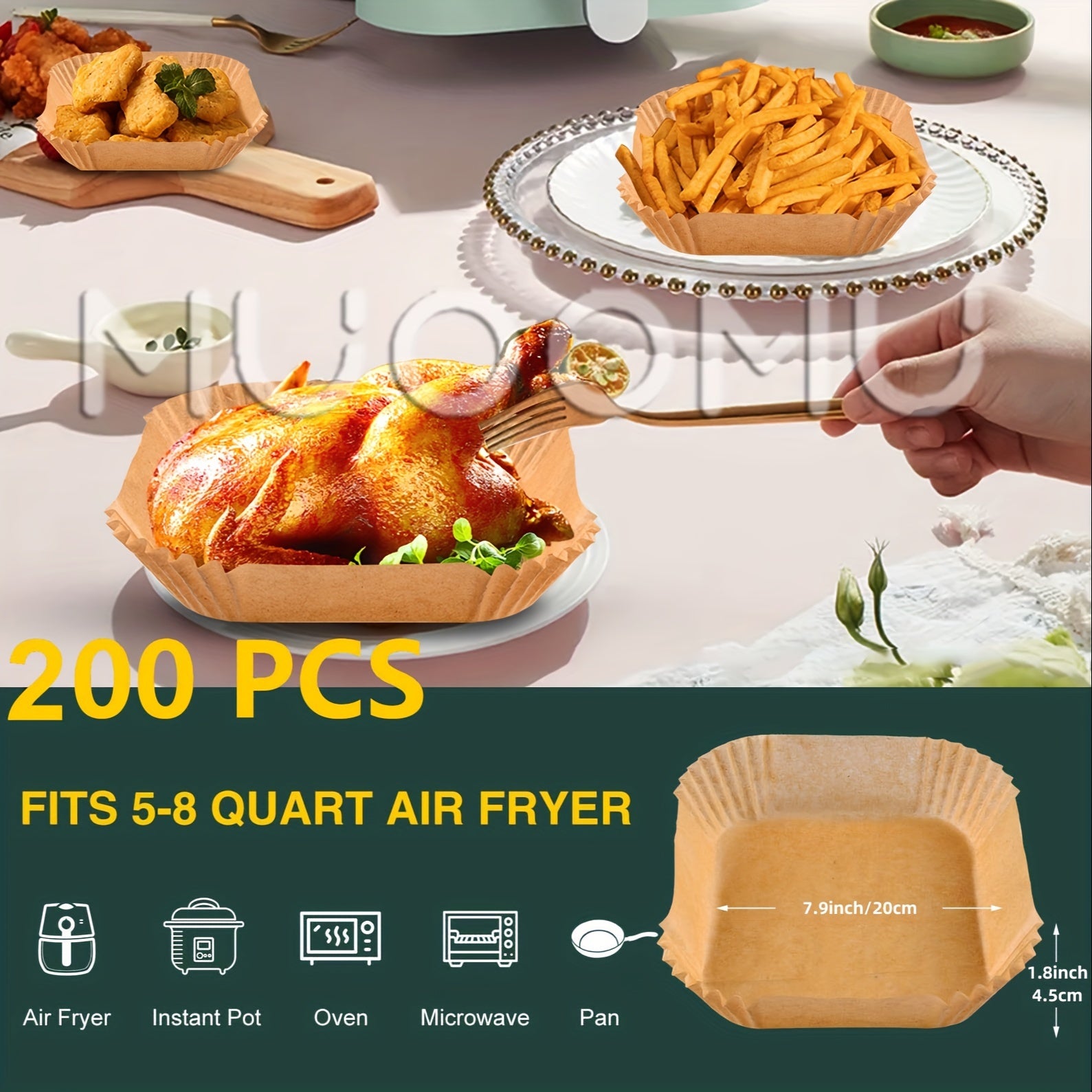 50pcs/100pcs/200pcs Air Fryer Disposable Paper Liners Square, Kitchen Accessories,Non-Stick Parchment Paper, Air Fryer Accessories, Oil Proof &amp; Water Proof, Paper Liner For BaRoasting Microwave Oven