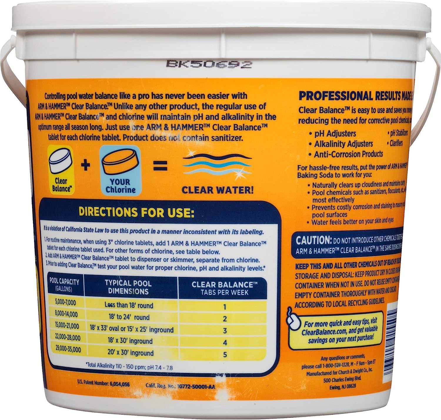 ARM &amp; HAMMER Clear Balance Swimming Pool Alkalinity &amp; pH Maintenance Tablets, White, 1 Pack, 16 Count