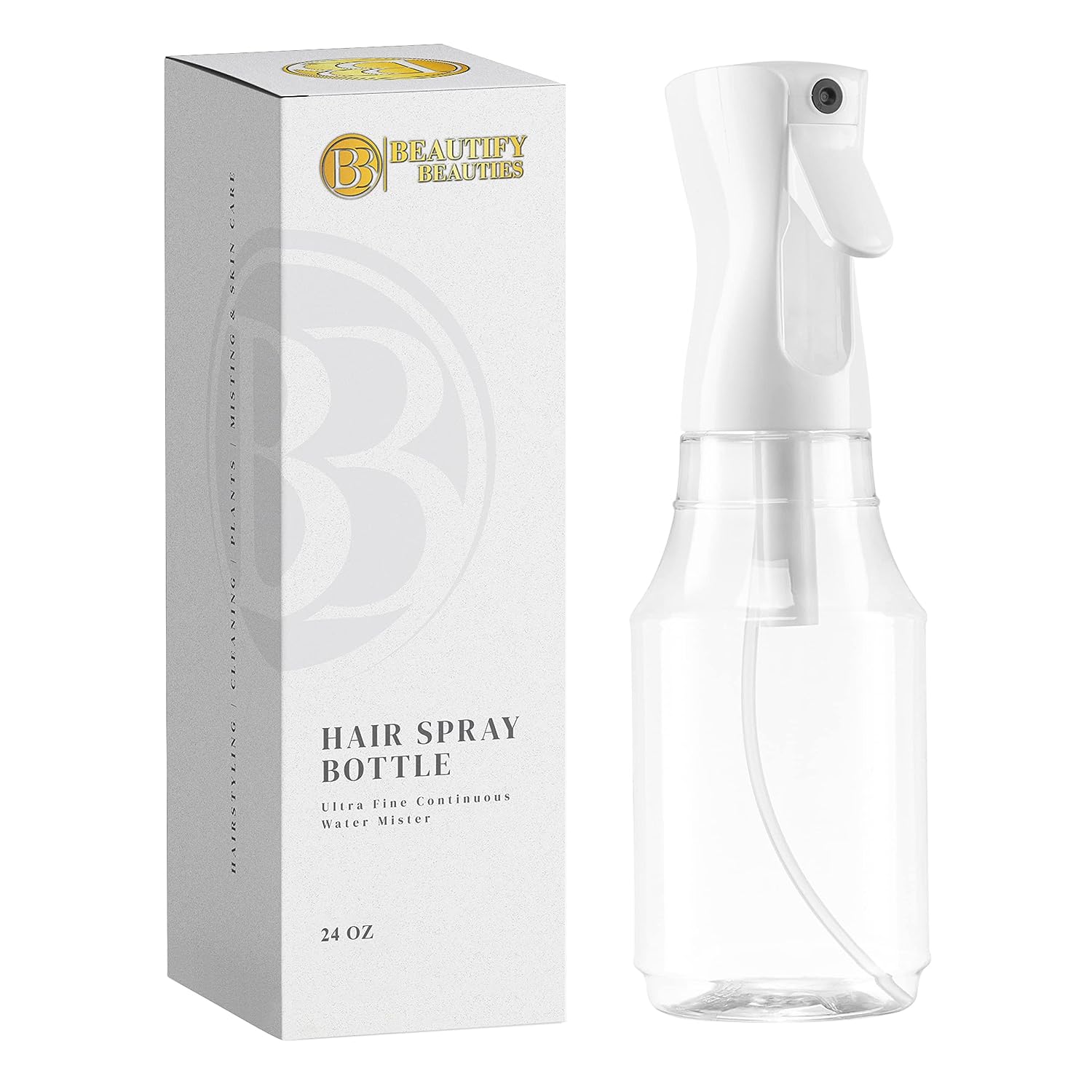 BeautifyBeauties Hair Spray Bottle – Ultra Fine Continuous Water Mister for Hairstyling, Cleaning, Plants, Misting &amp; Skin Care (24 Ounce)