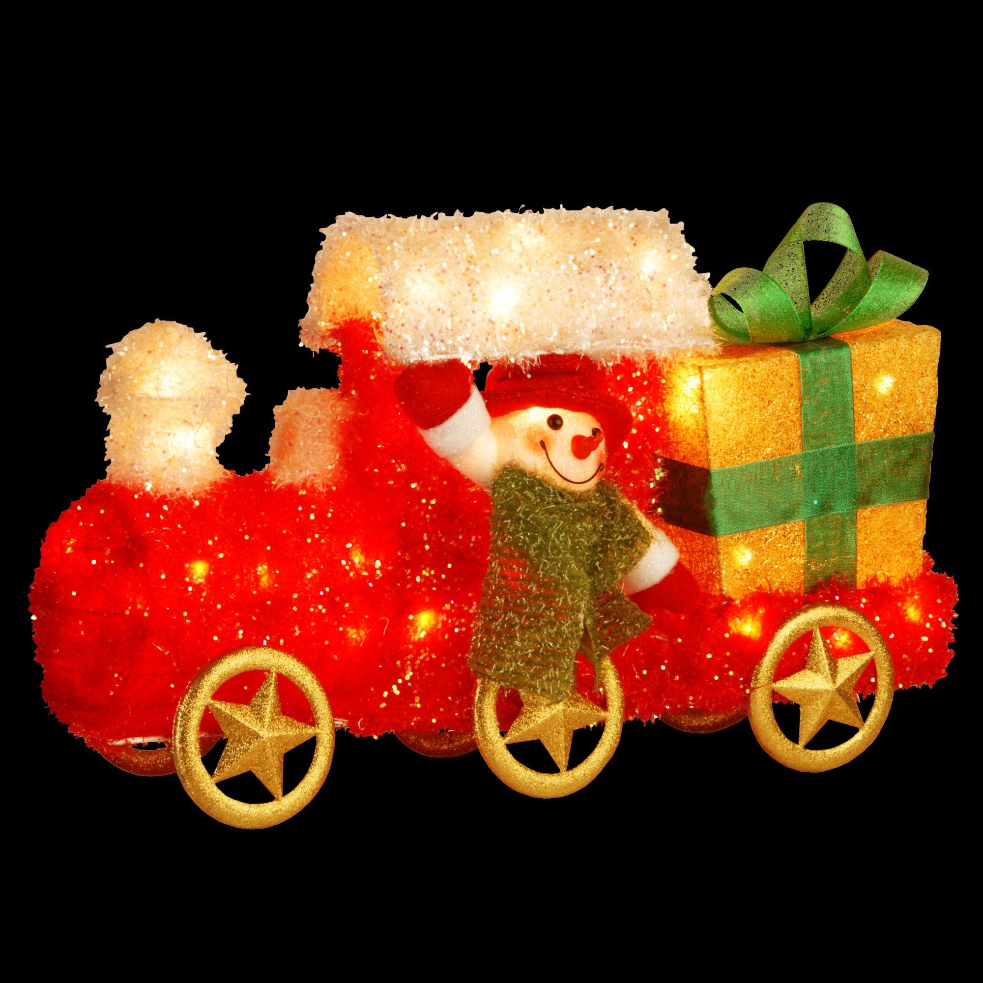 23" Vibrantly Colored Christmas Decorative Train with Gift and Snowman Table Topper - Clear Lights
