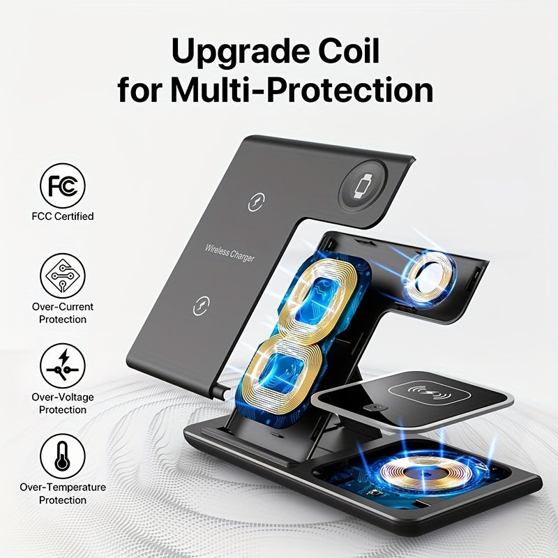 3 In 1 Fast Charging Station, Folding Wireless Charger Stand For  14,13,12,11/Pro/Max/Mini/Plus, X, XR, XS/Max, SE, 8/Plus, For IWatch 1-8, For Airpods 3/2/Pro