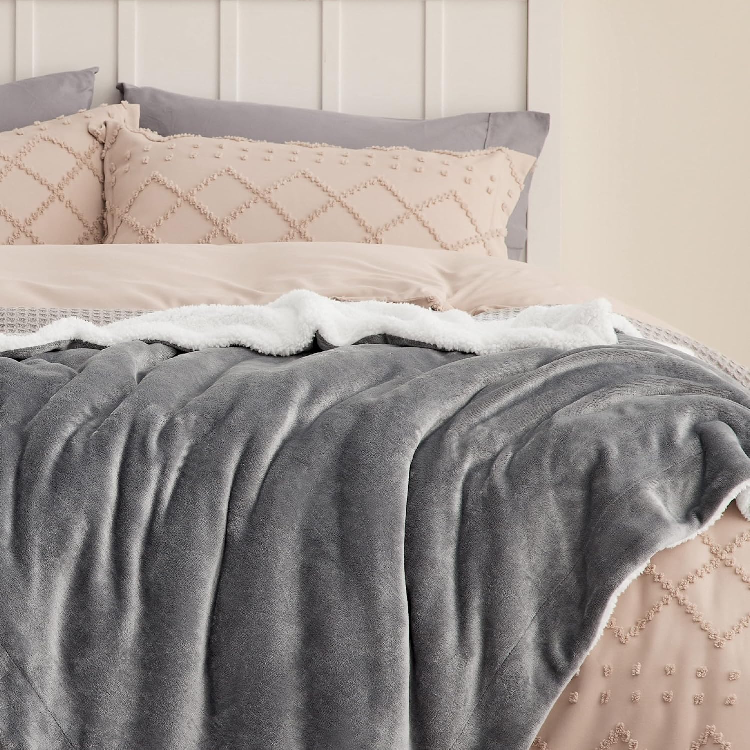 Bedsure Sherpa Fleece Throw Blanket for Couch - Thick and Warm Blanket for Winter, Soft and Fuzzy Throw Blanket for Sofa, Fall Throw Blanket, Grey, 50x60 Inches