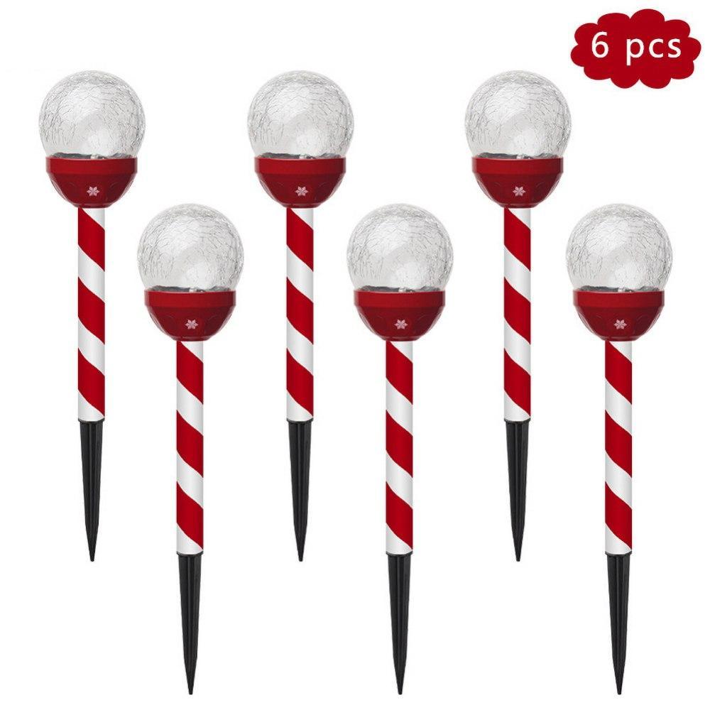 6PK RGB Ball Candy Cane Pathway Markers Light with Rotating Projector Waterproof Outdoor Stake Lights Decorative for Pond Garden Patio Landscape