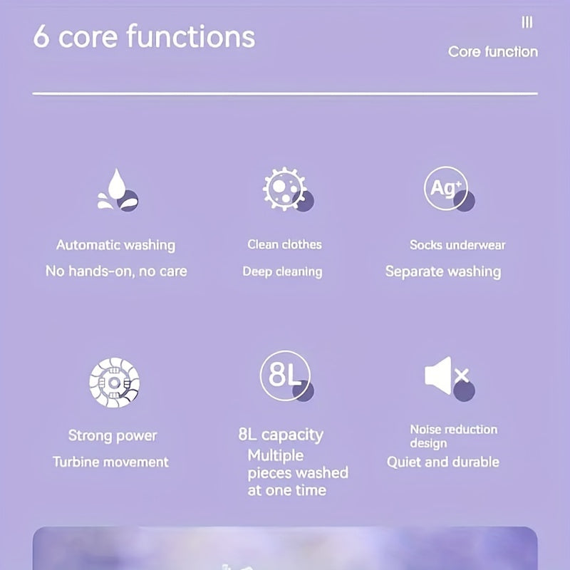 2.11gal Portable Folding Washing Machine With Collapsible Bucket, 3 Modes Effective Steri-lizing,  Suitable For Apartment, Laundry, Camping, RV, Travel, Underwear Bra Socks Washing Machine