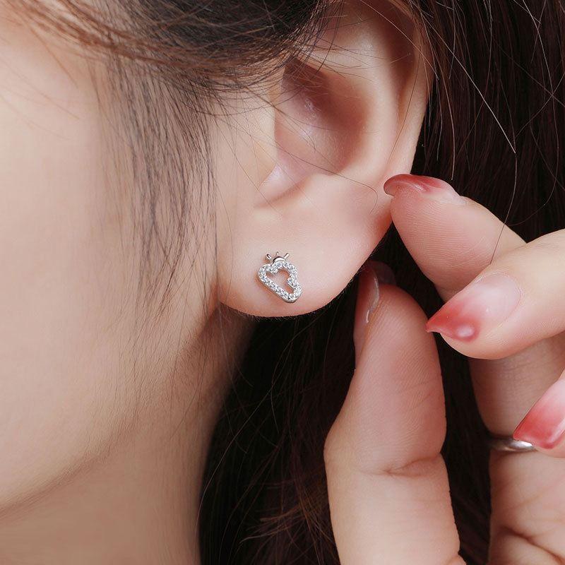 asymmetry colorful cz crescent moon cloud 925 sterling silver stud earrings