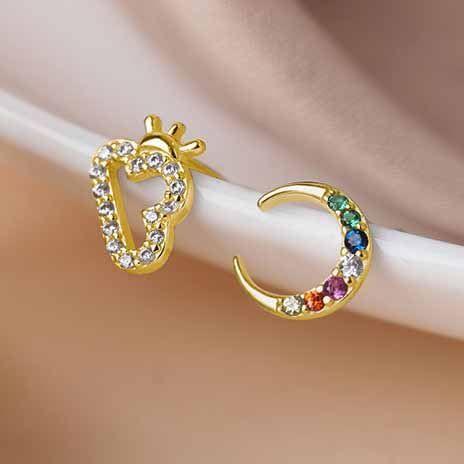 asymmetry colorful cz crescent moon cloud 925 sterling silver stud earrings