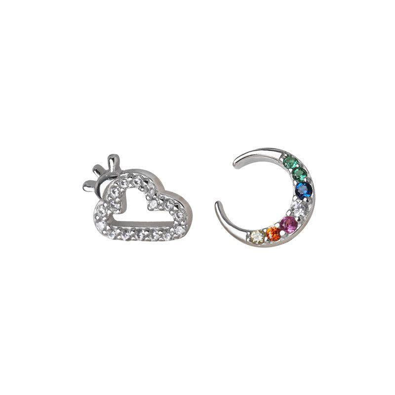 asymmetry colorful cz crescent moon cloud 925 sterling silver stud earrings