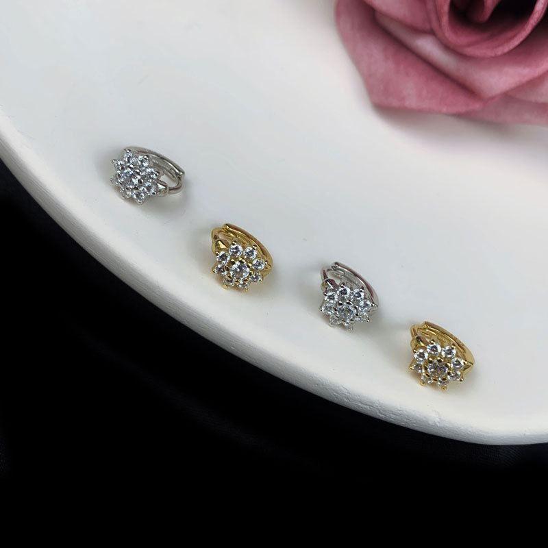 beautiful cz flower 925 sterling silver hoop earrings
