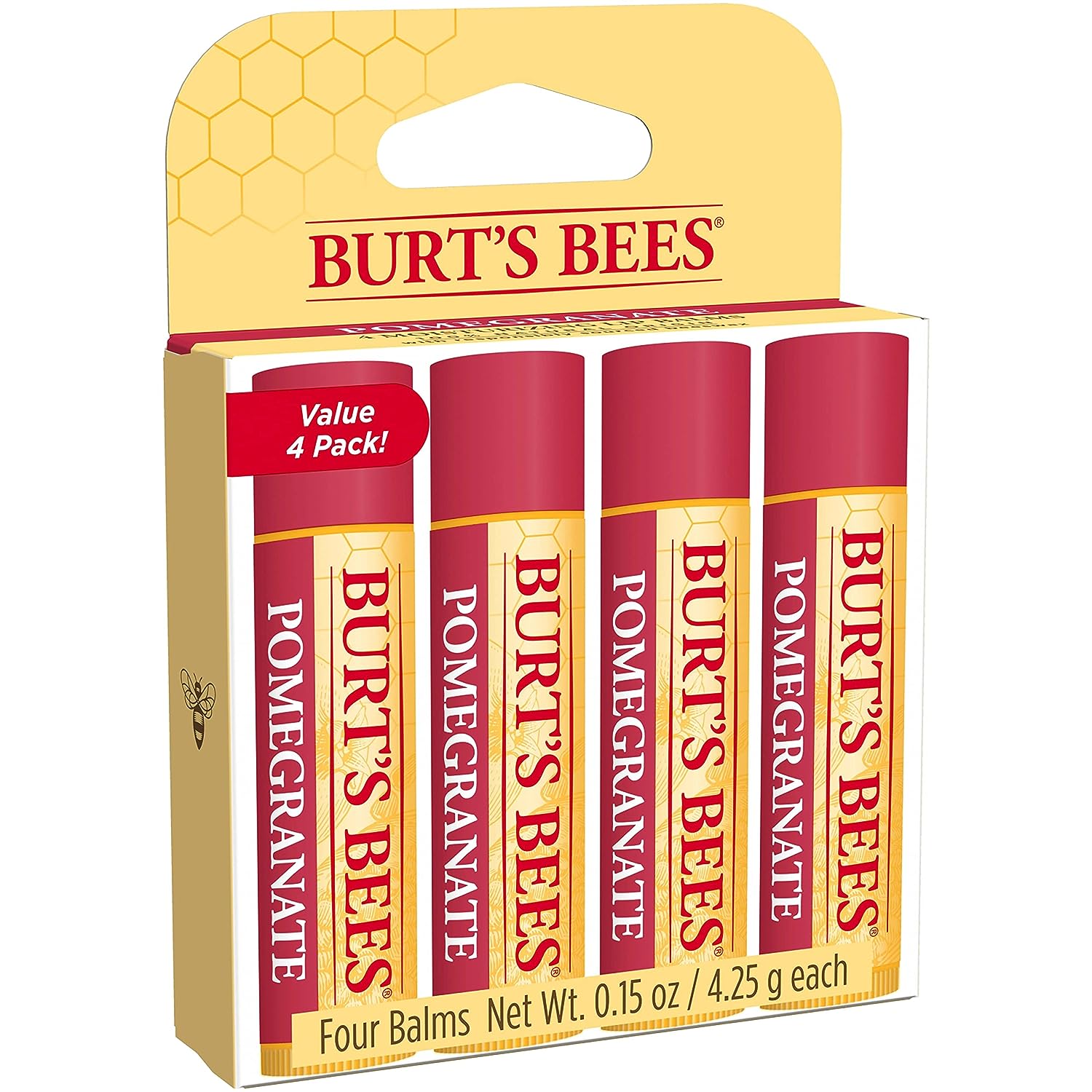 Burt's Bees Lip Balm, Moisturizing Lip Care, All Natural, Original Beeswax with Vitamin E &amp; Peppermint Oil (4 Pack)