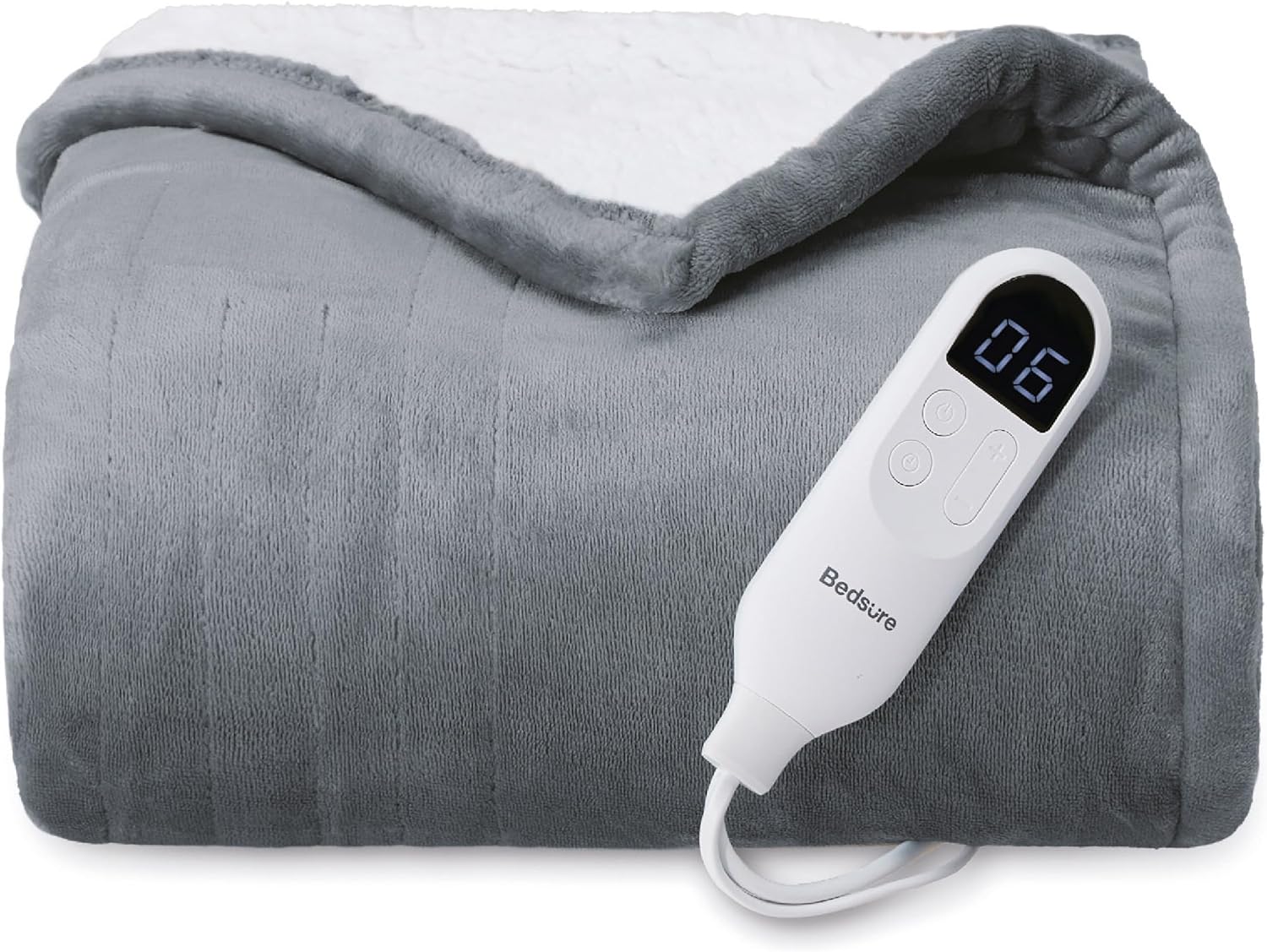 Bedsure Heated Blanket Electric Blanket - Soft Flannel Electric Throw, Heating Blanket with 4 Time Settings, 6 Heat Settings, and 3 hrs Timer Auto Shut Off (50x60 inches, Grey)