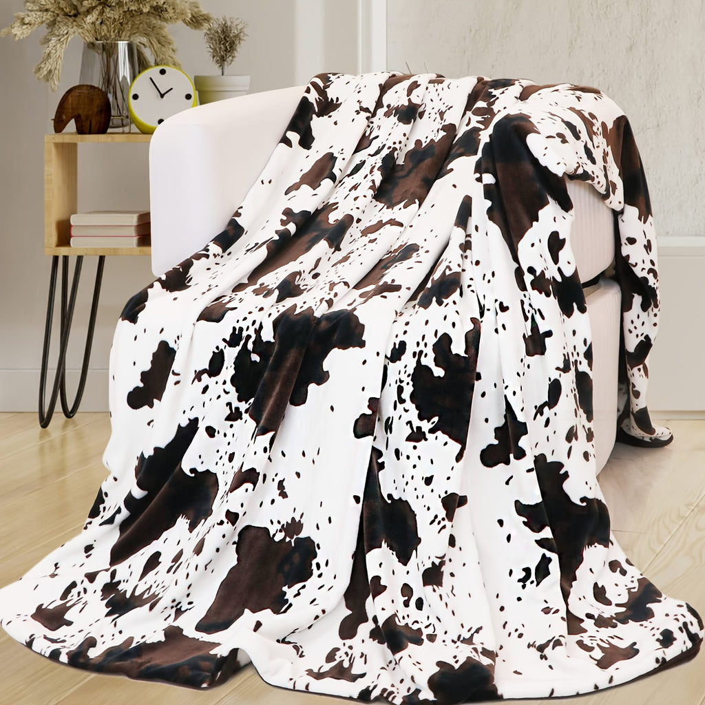 1pc Soft and Warm Cow Print Blanket - Plush Fleece Flannel Throw for All-Season Comfort - Perfect for Daughters, Adults, Students, and Teens