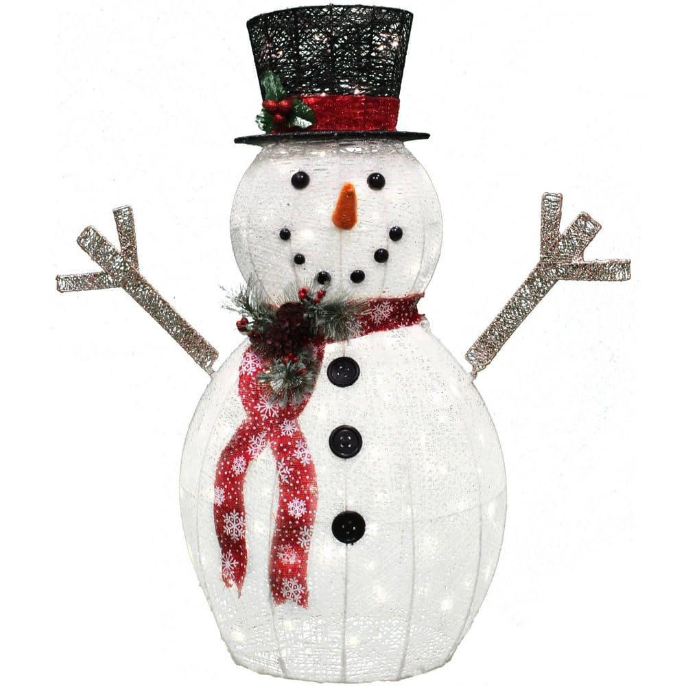 36 in. Tall Black and White Cotton Snowman LED Yard Light