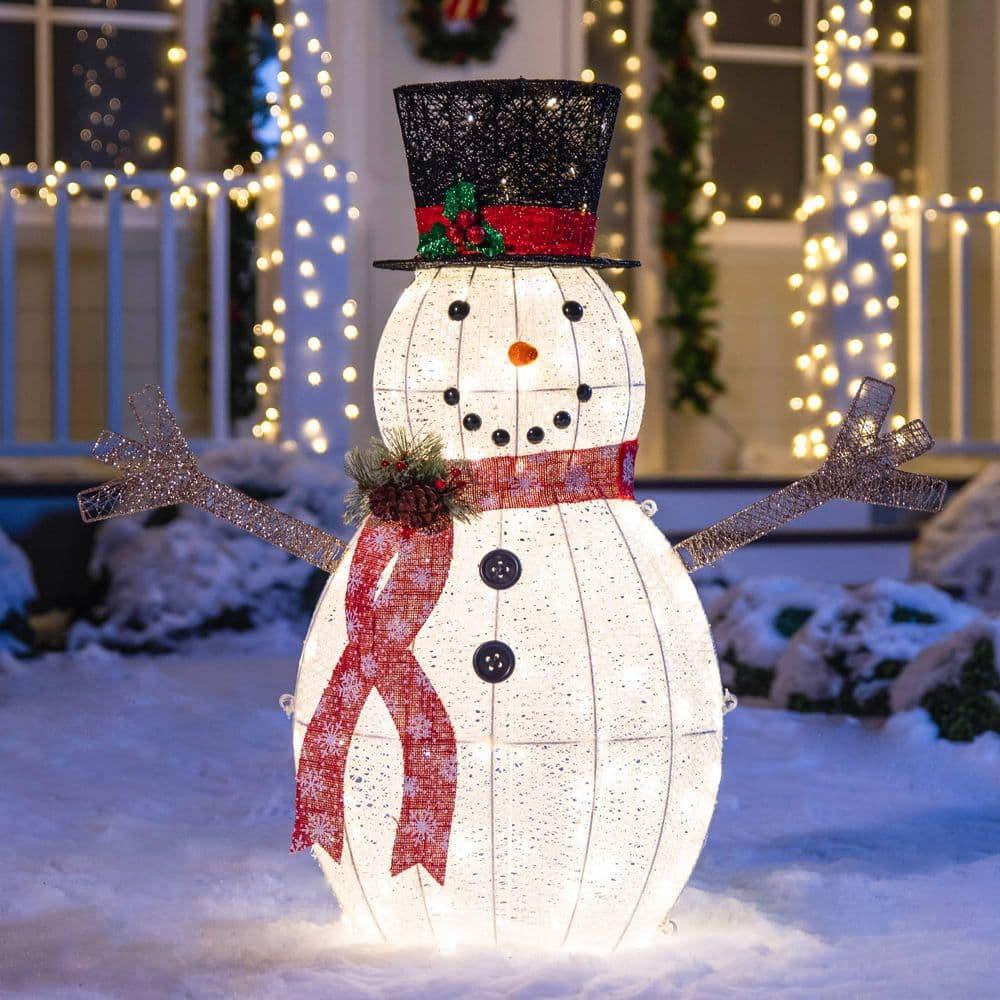 36 in. Tall Black and White Cotton Snowman LED Yard Light