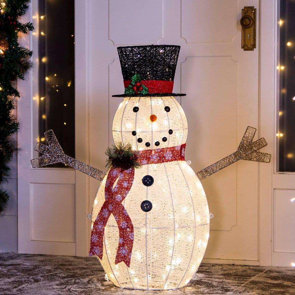 36 in. Tall Black and White Cotton Snowman LED Yard Light