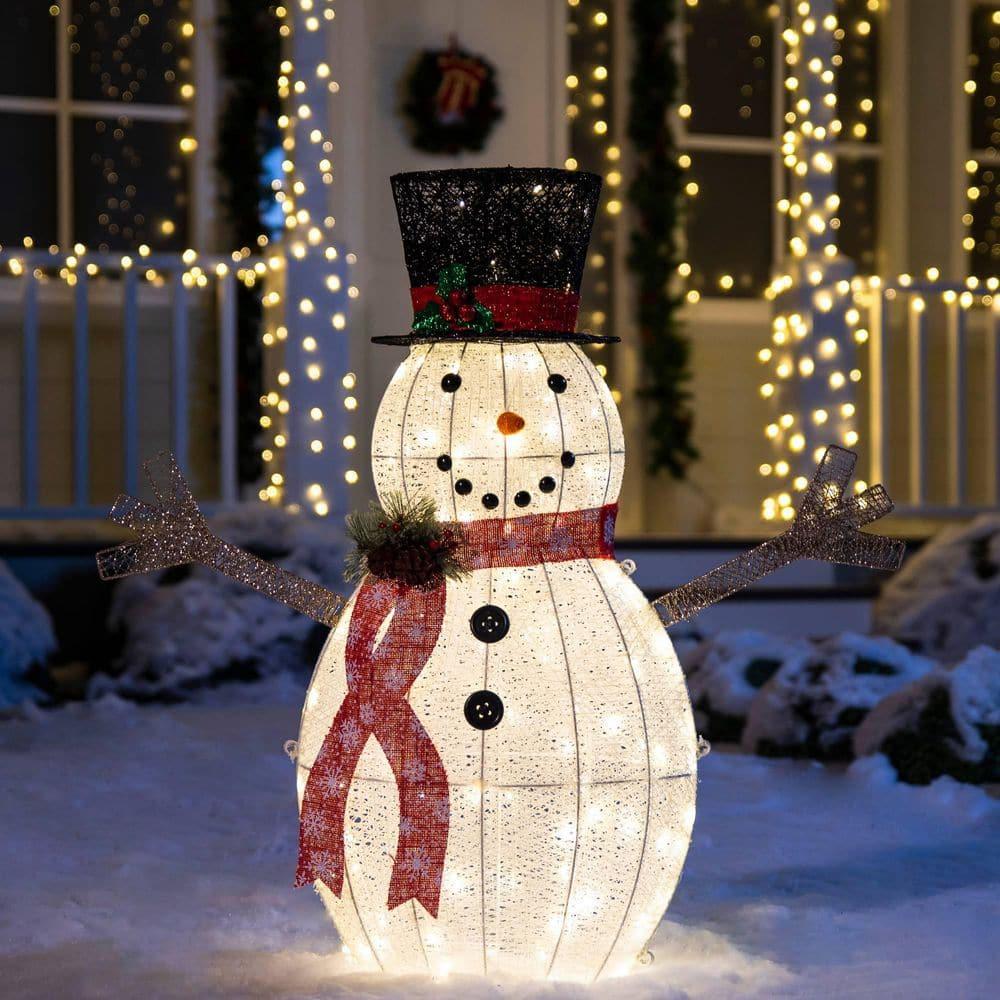 36 in. Tall Black and White Cotton Snowman LED Yard Light