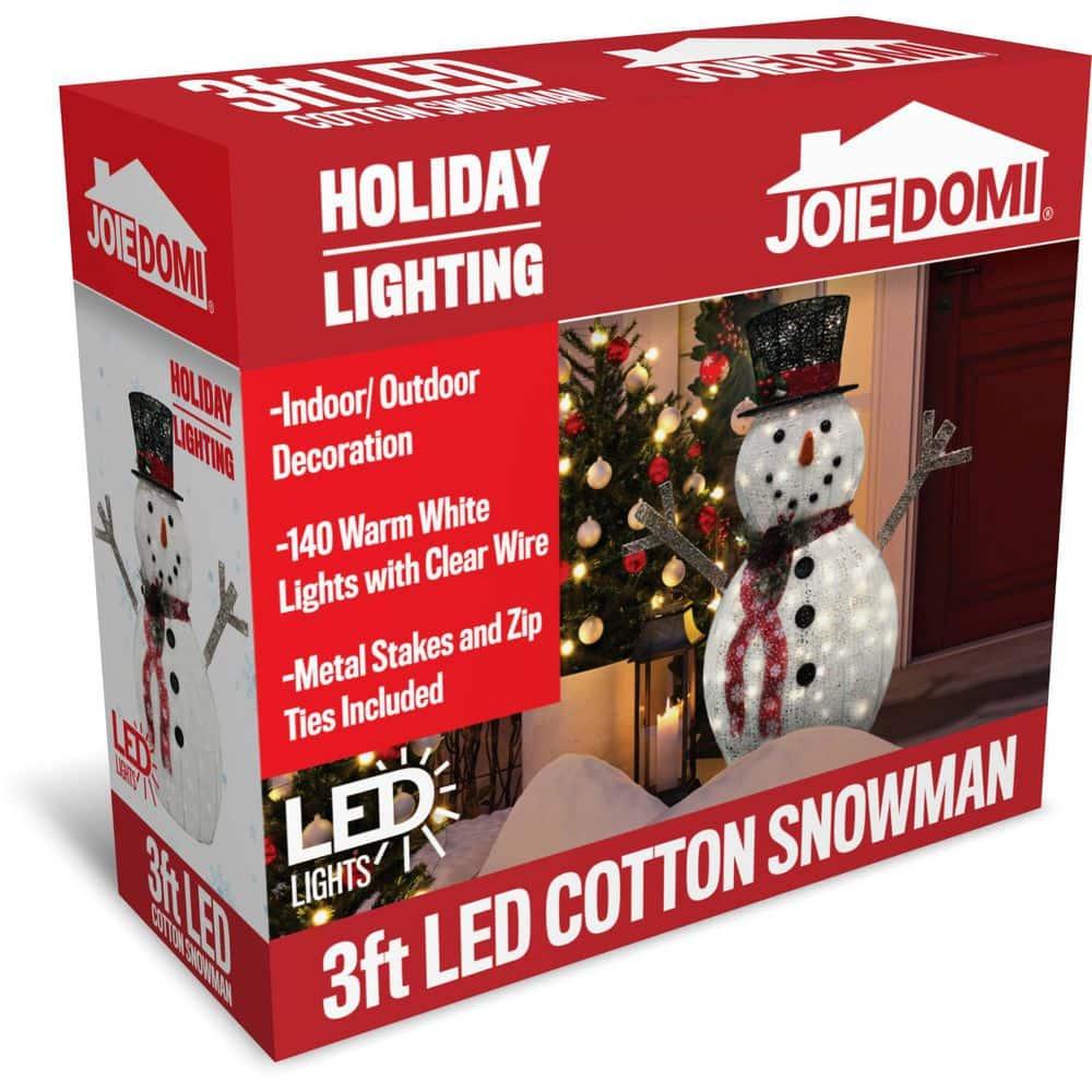 36 in. Tall Black and White Cotton Snowman LED Yard Light
