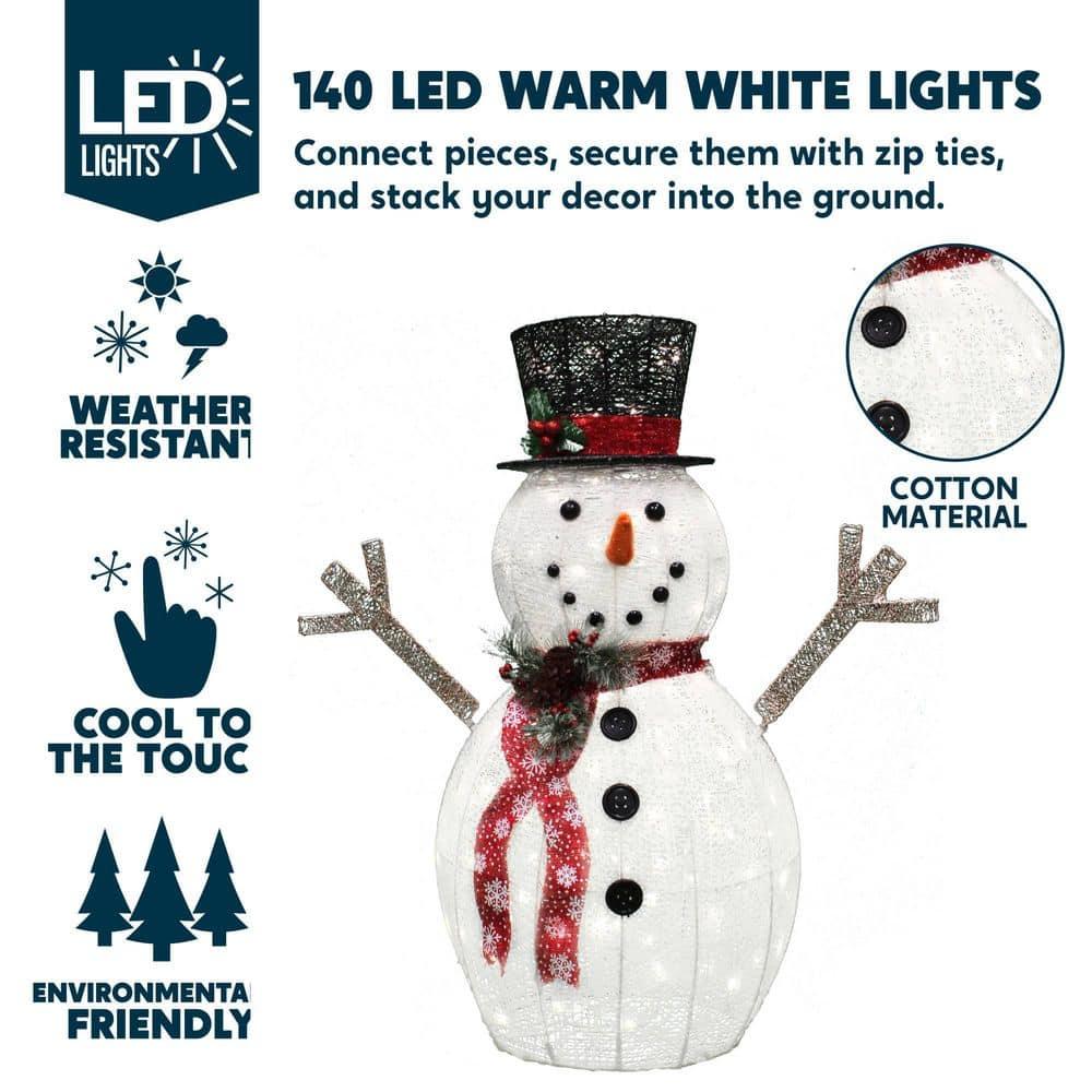 36 in. Tall Black and White Cotton Snowman LED Yard Light