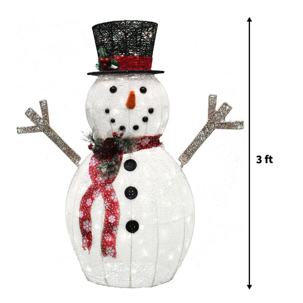 36 in. Tall Black and White Cotton Snowman LED Yard Light