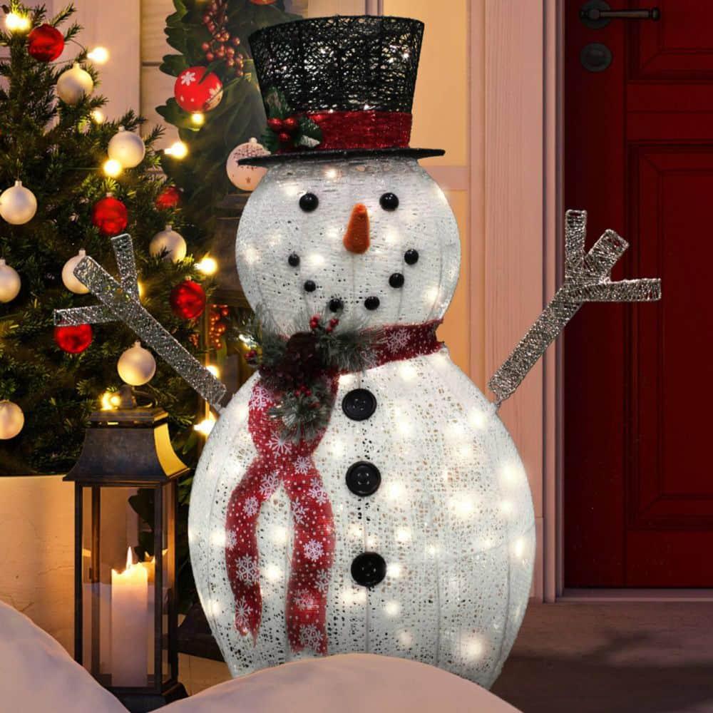 36 in. Tall Black and White Cotton Snowman LED Yard Light