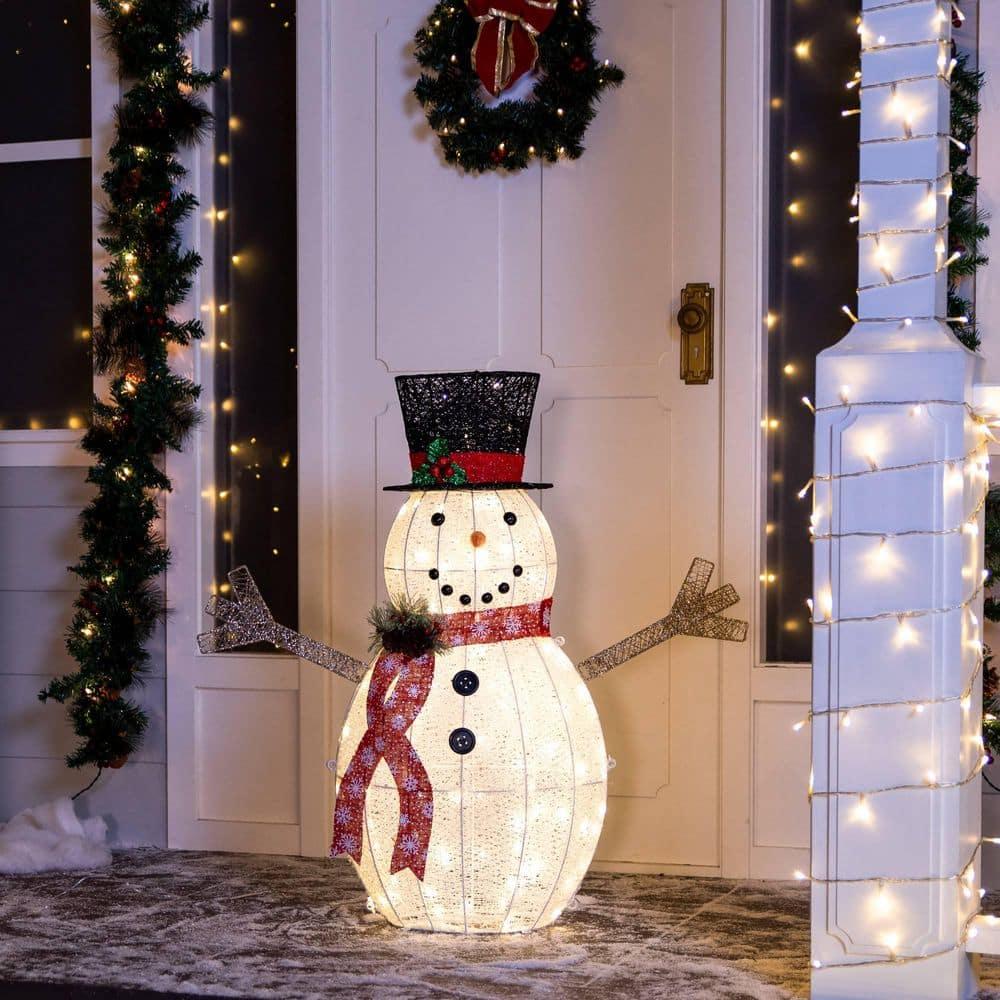 36 in. Tall Black and White Cotton Snowman LED Yard Light
