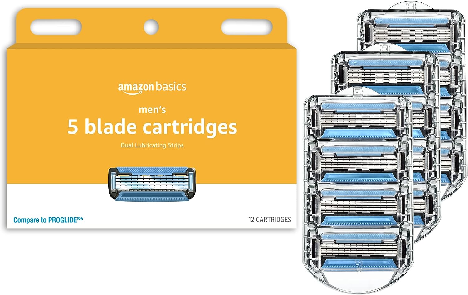 Amazon Basics 5-Blade Razor Refills for Men with Dual Lubrication and Precision Beard Trimmer, 12 Cartridges (Fits Amazon Basics Razor Handles only) (Previously Solimo)