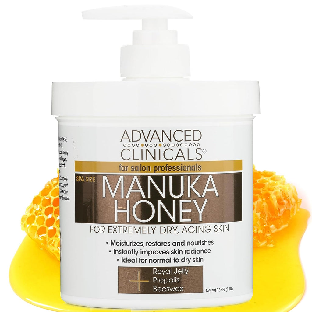 Advanced Clinicals Manuka Honey Cream Face Moisturizer &amp; Body Butter Lotion For Dry Skin | Firming &amp; Hydrating Miracle Balm Skin Care Moisturizing Lotion For Women, Wrinkles, &amp; Sun Damaged Skin, 16Oz