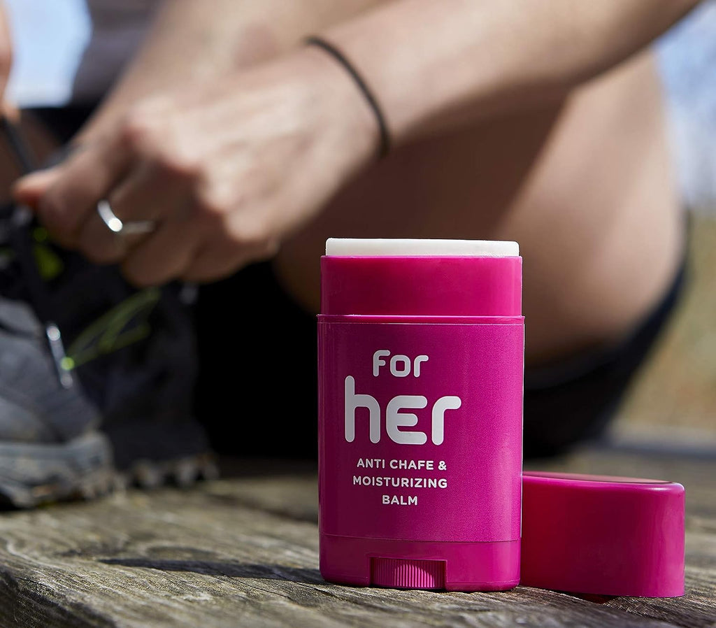 Body Glide For Her Anti Chafe Balm: anti chafing stick with added emollients. Prevent rubbing leading to chafing, raw skin, and irritation. Use for arm, bra, butt, groin, &amp; thigh chafing: 1.5oz-2pk
