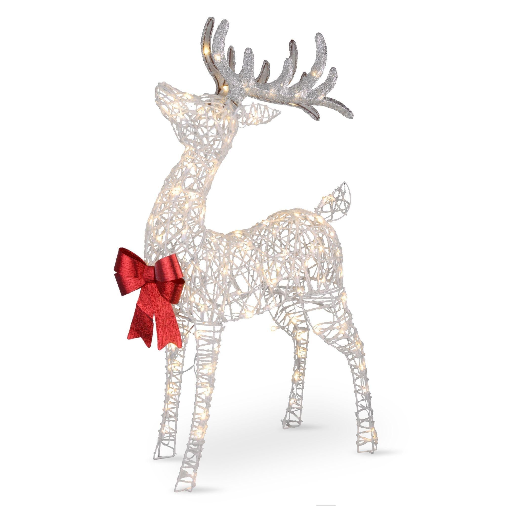 48" White and Red Pre-lit Standing Buck Christmas Decoration - Warm White LED Lights
