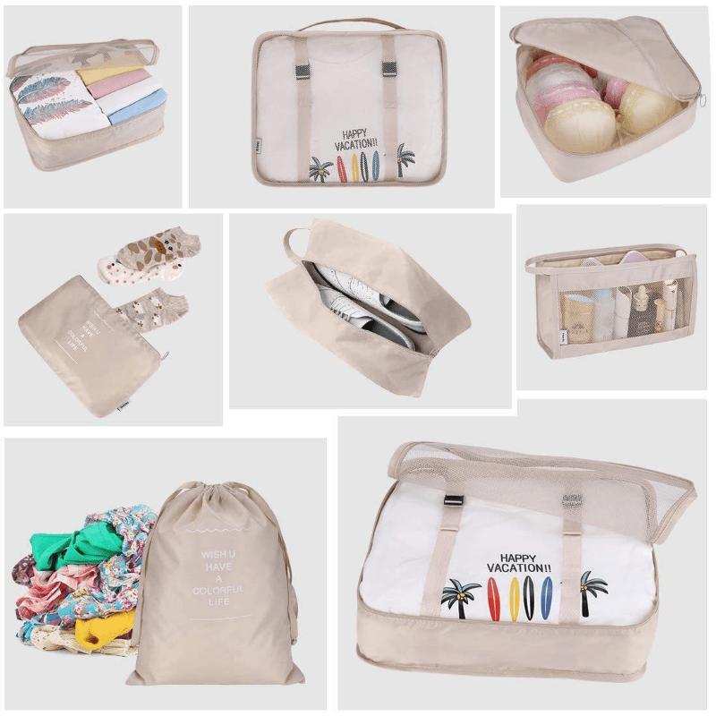 9 Set PacCubes, Lightweight Travel LuggaOrganizer With Shoe Bag, Toiletry Bag &amp; Laundry Bag
