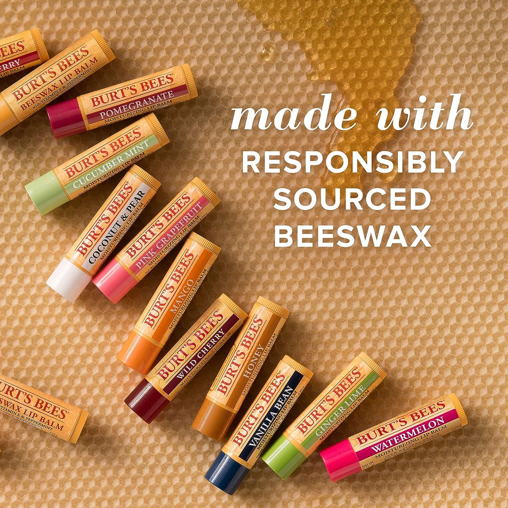 Burt's Bees Lip Balm, Moisturizing Lip Care, All Natural, Original Beeswax with Vitamin E &amp; Peppermint Oil (4 Pack)