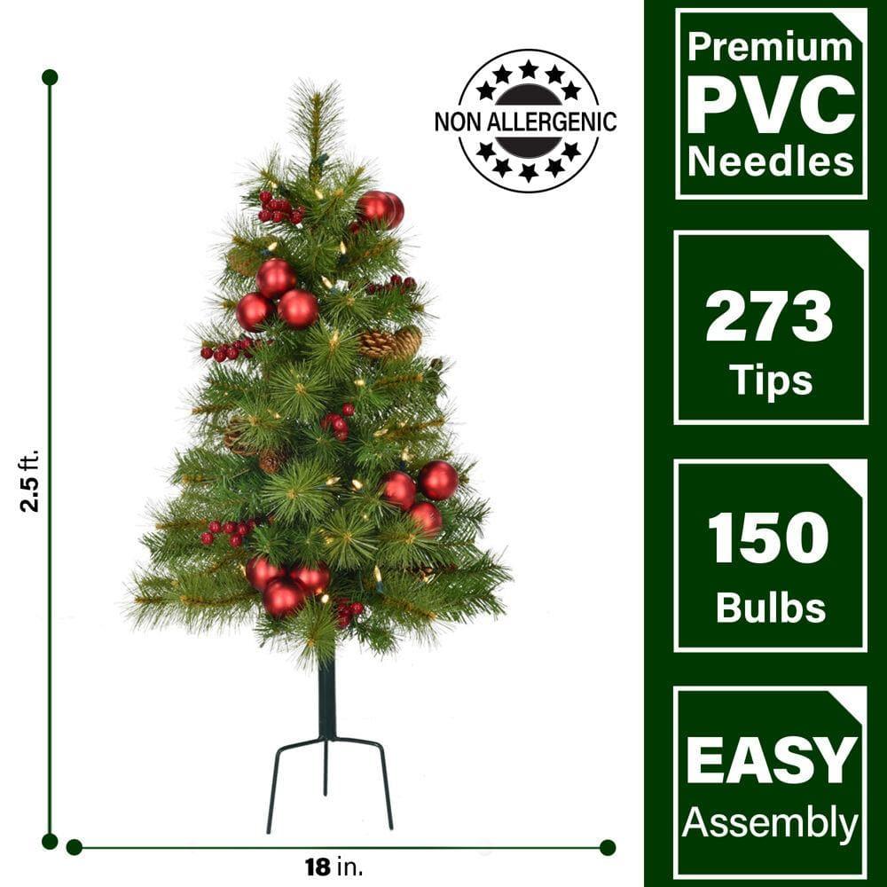 30 in. Christmas Joyful Walkway Trees with Led Lights, Pinecones, Berries and Ornaments