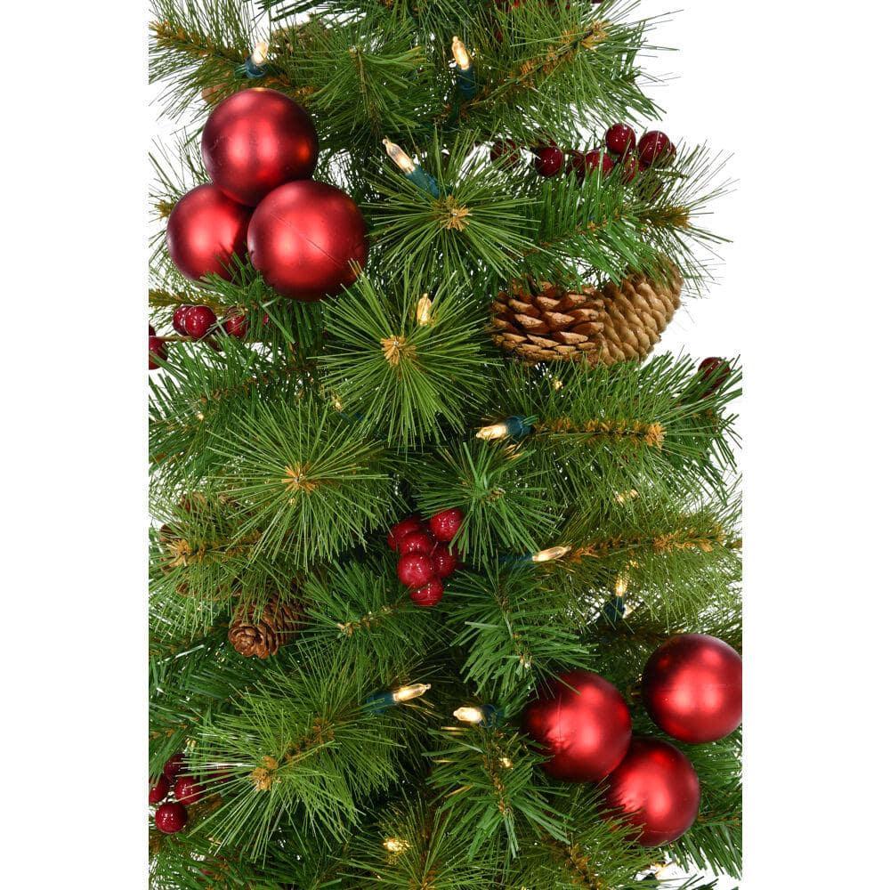 30 in. Christmas Joyful Walkway Trees with Led Lights, Pinecones, Berries and Ornaments