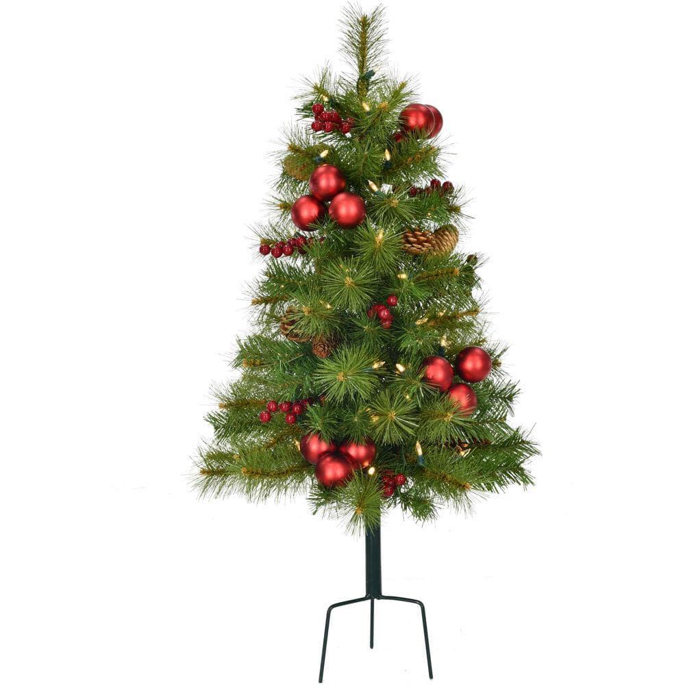 30 in. Christmas Joyful Walkway Trees with Led Lights, Pinecones, Berries and Ornaments