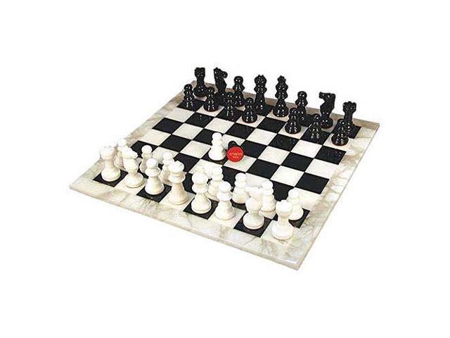 Black and White Alabaster Chess Set with Frame