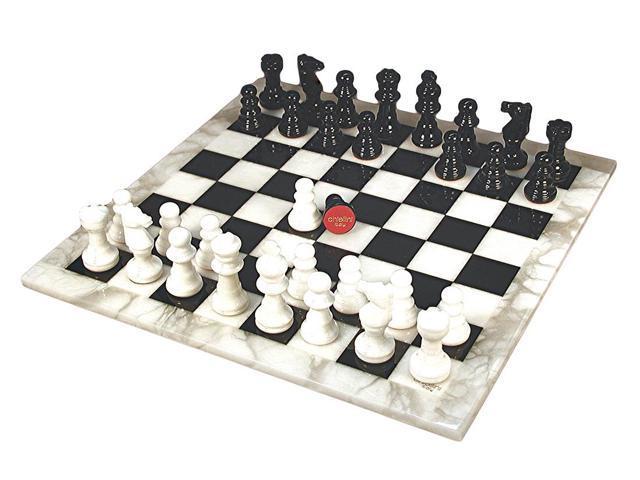 Black and White Alabaster Chess Set with Frame