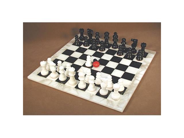 Black and White Alabaster Chess Set with Frame